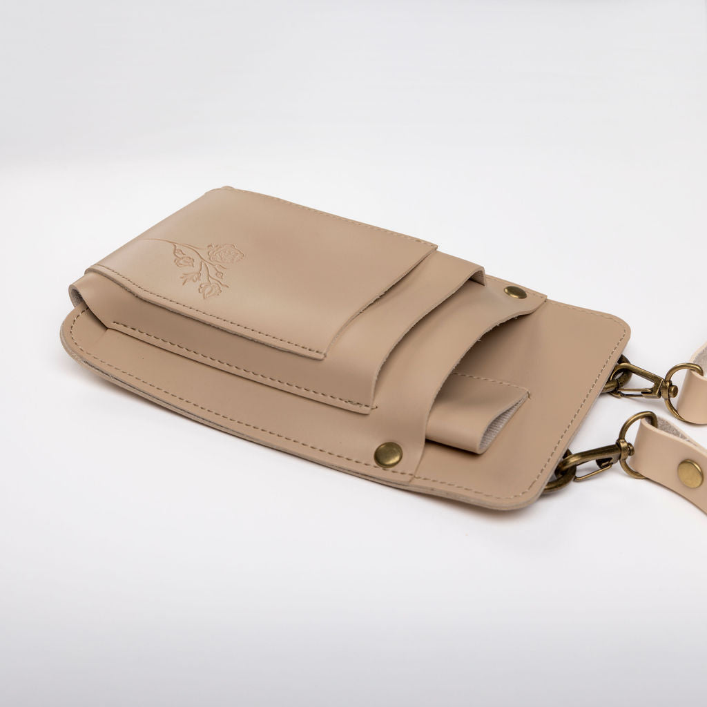 Vegan leather garden crossbody tool bag bone caramel adjustable strap gardening accessory Canada