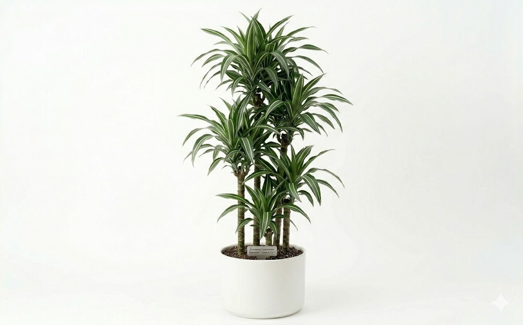 Warneckii Jumbo 4-3-2-1 — Dracaena Warneckii Jumbo 4-3-2-1 staggered cane white striped leaves large indoor plant Canada